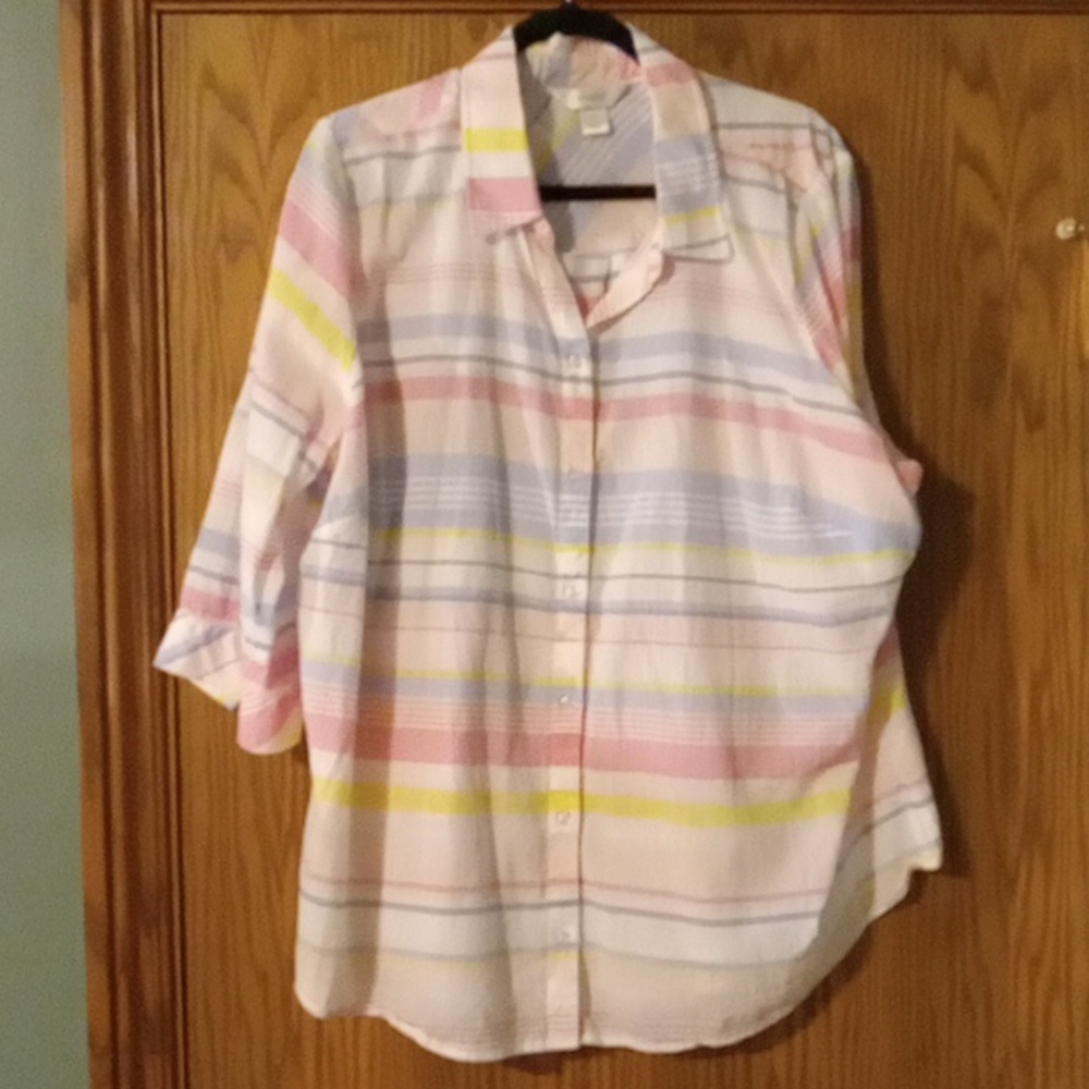 Women's CJ Banks 3/4 Sleeve Button Down Pastel Striped Blouse